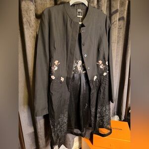 Floral Embroidered Black Linen from Orhan